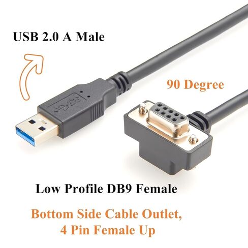 Up/Down Angle USB 2.0 to RS232 Serial Converter Cable Low Profile with FTDI FT232RNL Chip Slim USB Type A Male to RS232 DB9 Female COM Port Cable for Windows XP/7/8/10/11/Vista (4Pin Up, 1M/3.28FT) in Kuwait