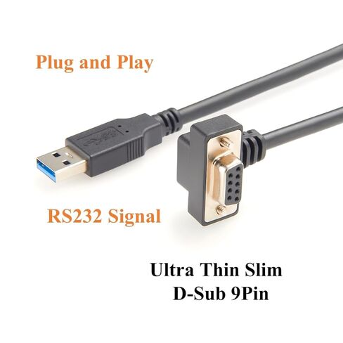 Up/Down Angle USB 2.0 to RS232 Serial Converter Cable Low Profile with FTDI FT232RNL Chip Slim USB Type A Male to RS232 DB9 Female COM Port Cable for Windows XP/7/8/10/11/Vista (4Pin Up, 1M/3.28FT) in Kuwait
