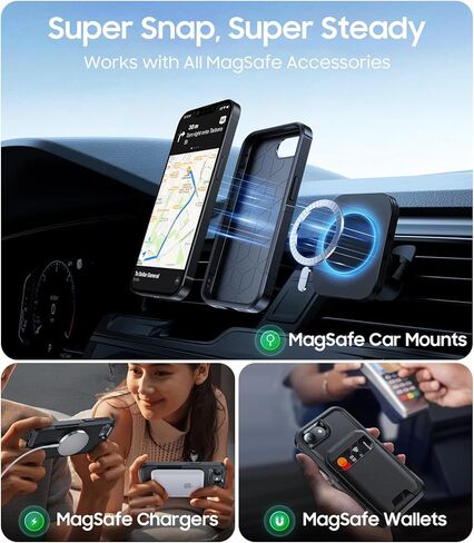 Magnetic for iPhone 17e Case Military-Grade Dual-Layer Shockproof, Rugged Heavy Duty Protective Cover [Compatible with Magsafe] Anti-Fingerprint Anti-Scratch 17e Phone Case 6.1", Black in Saudi Arabia