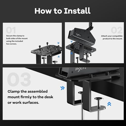 PXN Z D1 Desk Clamp Handbrake & Shifter Mount, Carbon Steel CNC Machined Desktop Bracket with Dual Clamps and EVA Anti-Slip Pads for Sim Racing Setup, Compatible HB S/SF SH/SF SMG in Saudi Arabia