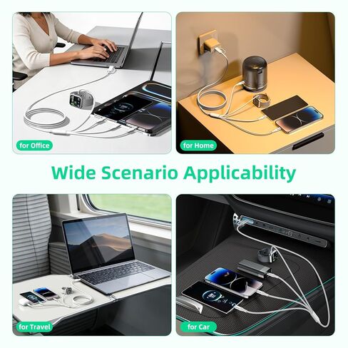 A-Pce لأساسيات السفر، كابل USB C 4 في 2 لشاحن الساعة/لشاحن iPhone 17-11/Android/الهاتف/لأجهزة AirPods، كابل مجدول من النايلون متعدد الشحن، أساسيات التخييم في العطلات (أبيض - 4 أقدام) in Kuwait