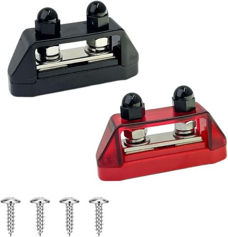 2PCS 5/16" M8 Dual Stud Bus Bar, 12-48V Power Distribution Block, Heavy Duty Battery Terminal Junction with Protection Covers & Screws for Car, Marine, Boat, RV & Solar Systems (Red & Black) in Saudi Arabia
