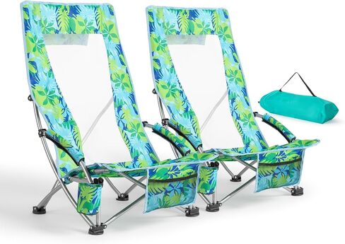 VINGLI Low Beach Chairs, High Back Chairs with Carry Bag，Foldable Portable Backpack Beach Chair for Camping Picnic LAN-2 Pack in Saudi Arabia