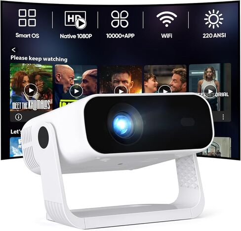 Smart Mini Projector with Wifi & Bluetooth, 220 ANSI 1080P HD, 360° Rotatable Stand, 10000+ Built-in Apps, Portable Home Movie Projector in Saudi Arabia