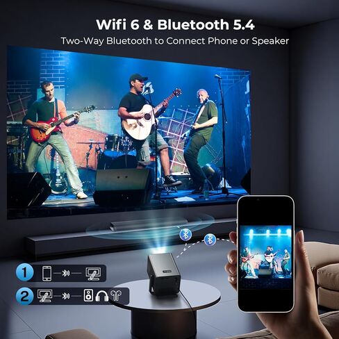 [2000 ANSI ضوء النهار مرئي] جهاز عرض فيديو ذكي أصلي 1080 بيكسل 4K 8K مدخل، Android 14 Projecteur Portatif مع صوت HiFi، تركيز تلقائي وحجر مفاتيح، مسرح منزلي واي فاي بلوتوث لهاتف iPhone/Netflix X7 in Kuwait