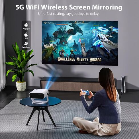 Smart Mini Projector with Wifi & Bluetooth, 220 ANSI 1080P HD, 360° Rotatable Stand, 10000+ Built-in Apps, Portable Home Movie Projector in Saudi Arabia