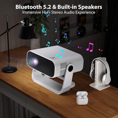 Smart Mini Projector with Wifi & Bluetooth, 220 ANSI 1080P HD, 360° Rotatable Stand, 10000+ Built-in Apps, Portable Home Movie Projector in Saudi Arabia