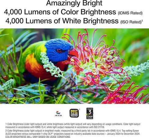 جهاز عرض Epson Home Cinema 980 3-Chip 3LCD 1080p، سطوع 4,000 لومن للون والأبيض، بث/ألعاب/مسرح منزلي، مكبر صوت مدمج، انحراف تلقائي للصورة، تباين 16000:1، 2 منافذ HDMI (متجدد) in Kuwait