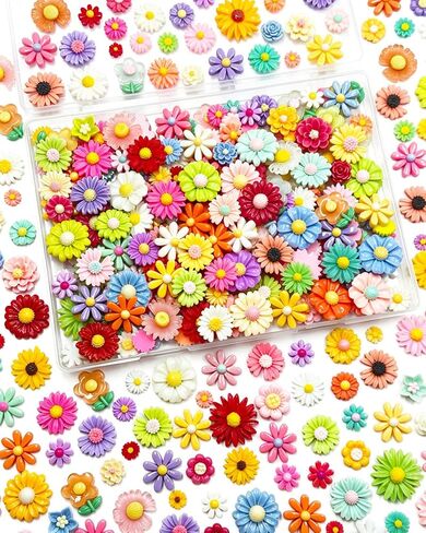 Flower Resin Charms, 100Pcs Resin Flatback Beads Charms for Jewelry Making Cardmaking Scrapbooking Hair Accessories DIY Craft in Kuwait
