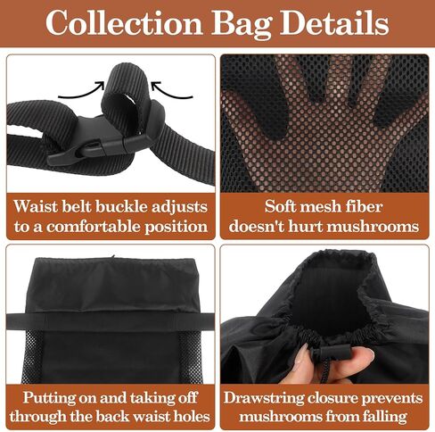 Klmnop Mushroom Foraging Bag with Adjustable Waistband - 2 Foldable Mesh Picking Bags & 1 Zipper Tool Pouch for Collecting Mushrooms, Berries, Rocks, Outdoor Hunting, Camping Hiking Gear in Saudi Arabia
