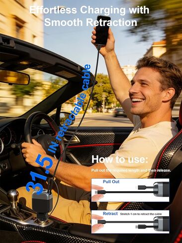 شاحن سيارة قابل للسحب بقدرة 87 وات، محول سيارة شحن USB C سريع 4 في 1 مع كابل من النوع C بقدرة 45 وات لهاتف iPhone 17/16 Pro Max وSamsung، وكابل Lightning بقدرة 12 وات لهاتف iPhone 14، وإكسسوارات السيارة الأساسية للسفر in Kuwait