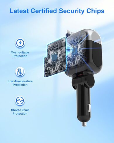 شاحن سيارة قابل للسحب بقدرة 87 وات، محول سيارة شحن USB C سريع 4 في 1 مع كابل من النوع C بقدرة 45 وات لهاتف iPhone 17/16 Pro Max وSamsung، وكابل Lightning بقدرة 12 وات لهاتف iPhone 14، وإكسسوارات السيارة الأساسية للسفر in Kuwait