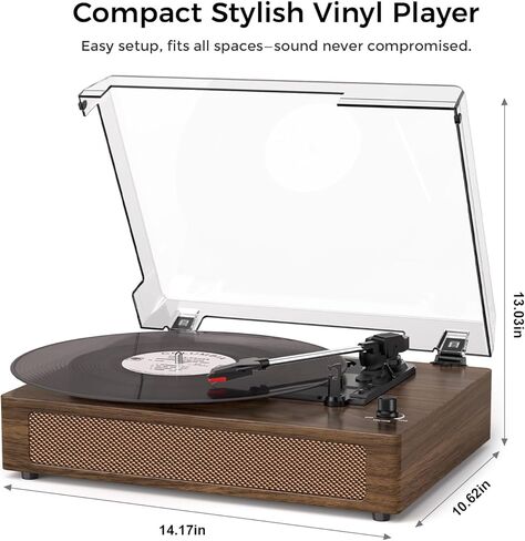مشغل تسجيل فينيل عتيق مع بلوتوث ومكبرات صوت ستيريو مدمجة، قرص دوار بحزام ثلاثي السرعات مع إيقاف تلقائي، مخرج RCA ومدخل/مخرج AUX، خشب الجوز الكلاسيكي in Kuwait