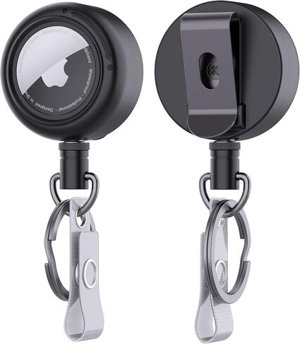 DDJ 1Pack Case for AirTag (Generation 1 & 2) Security Clip Keychain - 28 inch/70 cm Telescopic Rope, with ID Card Badge Reel, for Backpacks, Clothing, Suitcases, for Work and Outdoor Activities, Black in Saudi Arabia