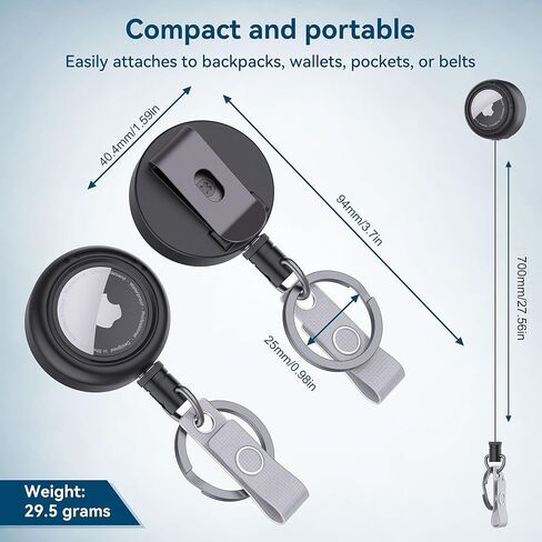 DDJ 1Pack Case for AirTag (Generation 1 & 2) Security Clip Keychain - 28 inch/70 cm Telescopic Rope, with ID Card Badge Reel, for Backpacks, Clothing, Suitcases, for Work and Outdoor Activities, Black in Saudi Arabia