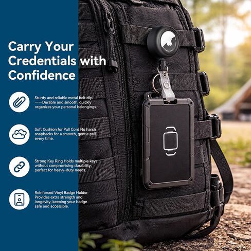 DDJ 1Pack Case for AirTag (Generation 1 & 2) Security Clip Keychain - 28 inch/70 cm Telescopic Rope, with ID Card Badge Reel, for Backpacks, Clothing, Suitcases, for Work and Outdoor Activities, Black in Saudi Arabia