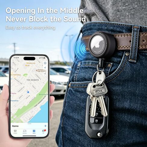 DDJ 1Pack Case for AirTag (Generation 1 & 2) Security Clip Keychain - 28 inch/70 cm Telescopic Rope, with ID Card Badge Reel, for Backpacks, Clothing, Suitcases, for Work and Outdoor Activities, Black in Saudi Arabia