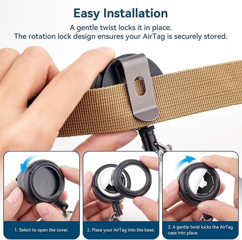 DDJ 1Pack Case for AirTag (Generation 1 & 2) Security Clip Keychain - 28 inch/70 cm Telescopic Rope, with ID Card Badge Reel, for Backpacks, Clothing, Suitcases, for Work and Outdoor Activities, Black in Saudi Arabia