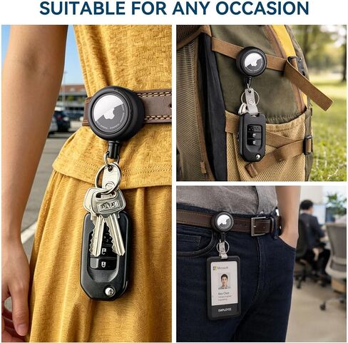 DDJ 1Pack Case for AirTag (Generation 1 & 2) Security Clip Keychain - 28 inch/70 cm Telescopic Rope, with ID Card Badge Reel, for Backpacks, Clothing, Suitcases, for Work and Outdoor Activities, Black in Saudi Arabia