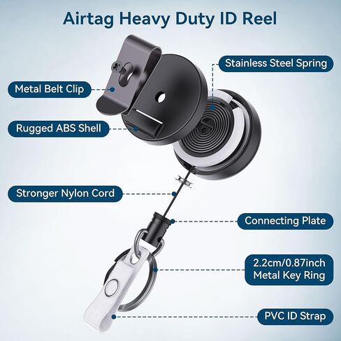 DDJ 1Pack Case for AirTag (Generation 1 & 2) Security Clip Keychain - 28 inch/70 cm Telescopic Rope, with ID Card Badge Reel, for Backpacks, Clothing, Suitcases, for Work and Outdoor Activities, Black in Saudi Arabia