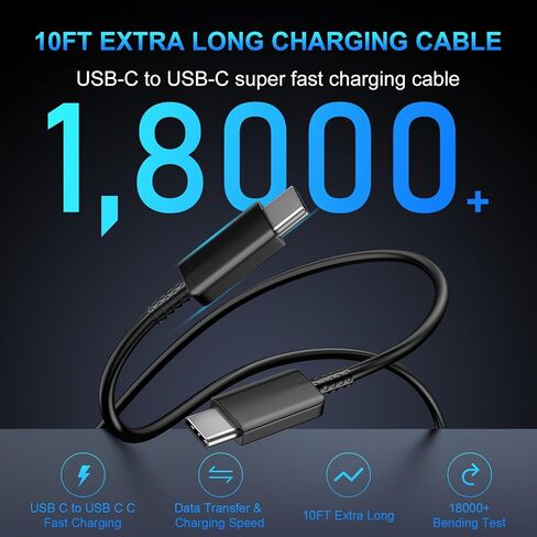 شاحن USB C فائق السرعة 60 واط، شاحن من النوع C شحن سريع كتلة شاحن هاتف Android مع شواحن USB C بطول 10 أقدام سلك كابل شحن سريع لهاتف Samsung Galaxy S26 Ultra/S26+/S26/S25Ultra/S25/S24/S23/S22 in Kuwait