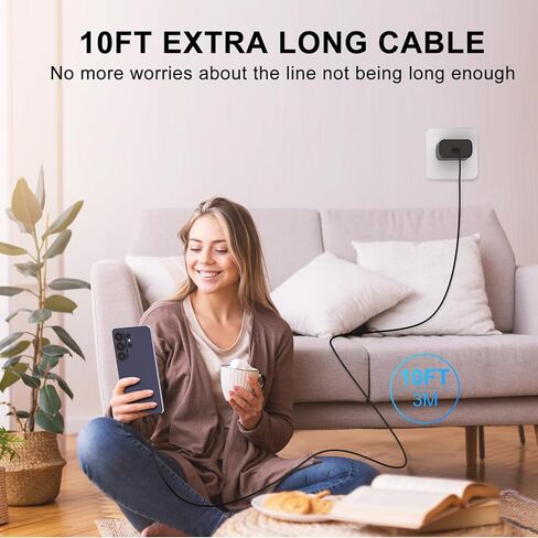 شاحن USB C فائق السرعة 60 واط، شاحن من النوع C شحن سريع كتلة شاحن هاتف Android مع شواحن USB C بطول 10 أقدام سلك كابل شحن سريع لهاتف Samsung Galaxy S26 Ultra/S26+/S26/S25Ultra/S25/S24/S23/S22 in Kuwait