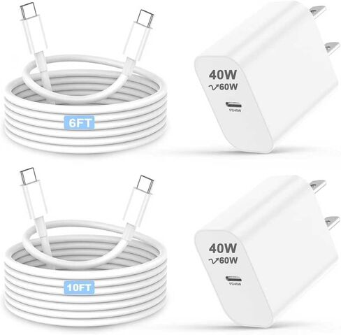 شاحن iPhone 17 16 15 Pro Max شحن سريع، 2 حزمة شاحن USB C فائق السرعة 40 وات مع سلك كابل شحن USB C بطول 6/10 قدم لهاتف iPhone 17 16 15 Pro Max/16 15 Pro/16 15، iPad Pro/Air، MacBook in Kuwait
