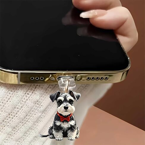 Black and Red Bow Dog Dust Plug Acrylic Charms for electronic products,Type-C Charging Port Dust Plugs Pendant Compatible with E-Reader Phone Tablet, Gift for Christmas, Birthday, Anniversary Day in Saudi Arabia