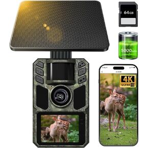 Trail Camera 4K 64MP Solar WiFi Game Hunting Camera with Night Vision– Built-in 5000mAh Battery, IP67 Waterproof, Motion Activated,64GB Card in Saudi Arabia