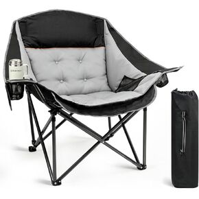 Slendor Oversized Camping Chair, 500 LBS Heavy Duty Support, Portable Padded Outdoor Folding Chairs, with Cup Holder & Carry Bag, for Lawn, Beach, Hiking, Black & Gray in Kuwait