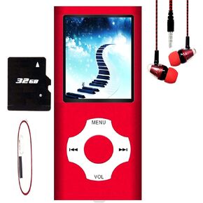 MP3 Player, Hotechs MP3 Music Player with 32GB Memory SD Card Slim Classic Digital LCD 1.82'' Screen MINI USB Port with FM Radio, Voice Record (Shine Red) in Saudi Arabia