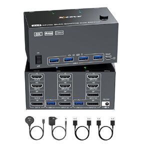 8K@60Hz HDMI/DP 4 Monitors 2 Computer KVM Switch, Reyoten Quad Monitor KVM in Kuwait