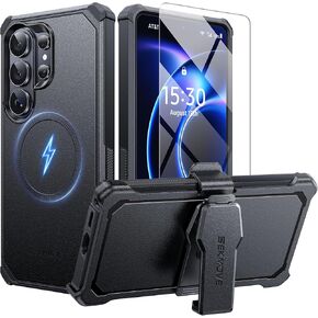 for Samsung Galaxy S26 Ultra Case with Belt Clip,Compatible with MagSafe,Anti-Drop,Shockproof,Heavy Duty Protection,with Screen Protector,with 360°Rotating Kickstand,Black in Saudi Arabia