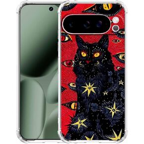 حافظة لهاتف Google Pixel 10 Pro XL بتصميم Hippie Art، نمط قطة سوداء لطيف وشفاف، غطاء هاتف ممتص للصدمات ناعم وشفاف، 6.8 بوصة (Cat، P10XL) in Kuwait