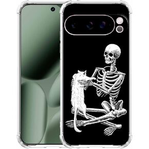 حافظة لهاتف Google Pixel 10 Pro XL بتصميم جمجمة، نمط هيكل عظمي رائع ونمط قطة، غطاء هاتف ممتص للصدمات ناعم وشفاف من مادة TPU، 6.8 بوصة (جمجمة، P10XL) in Kuwait