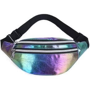 Neon Reflective Fanny Pack for Women - Trendy Laser Rainbow Waist Bag with Adjustable Strap (Colorful) in Saudi Arabia