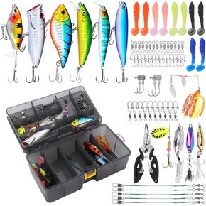Fishing Tackle Box with Fishing Lures,Fishing Gifts for Men,Trout Fishing Lures Kit-Pliers,Topwater Lures,Hooks,Fishing Swivel,Spinnerbaits,Saltwater & Freshwater Fishing Gear and Equipment in Saudi Arabia