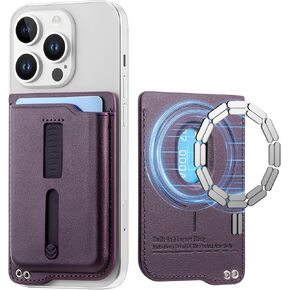 Micoden Compatible with MagSafe Wallet, 3 Card Holder with Secure Grip, Finger Loop Slim Vegan Leather Magnetic Wallet for iPhone 16/15/14/13/12, Not for Mini, Not Find My Compatible, Purple in Saudi Arabia