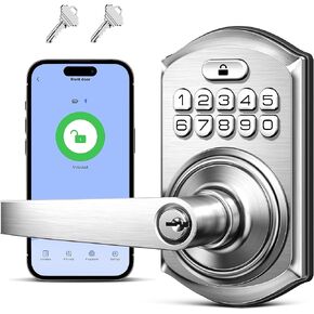 TEEHO TE019 Smart Keyless Entry Keypad Door Lock with Handle, Digital Electronic Keypad, App Control, Auto Lock & Passage Mode, Easy Installation, for Bedroom & Rental, Black in Saudi Arabia