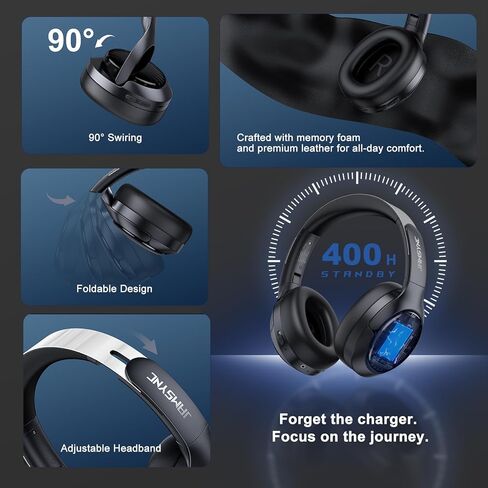 Hybrid Active Noise Cancelling Headphones, Wireless Bluetooth 6.0 Over-Ear Headphones, 70H Playtime with Fast Charging, Hi-Res Audio, Transparency Mode, Deep Bass, Comfort Fit for Travel Office Home in Saudi Arabia