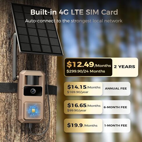 كاميرا Loatos 48MP Trail، كاميرا AI للكشف عن الحيوانات الخلوية 2K Live 4G LTE مدمجة في بطاقة SIM في الوقت الحقيقي Alart 0.1s Trigger Game Camera مع رؤية ليلية الحركة المنشط للماء IP66 Trail Cam in Kuwait