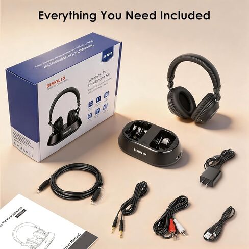 SIMOLIO Wireless TV Headphones for Seniors & Hard of Hearing, 2-in-1 TV & Bluetooth Mode, Clear Dialogue, Charging Dock, Works with Soundbar, No Lip-Sync Delay, 20Hr Playtime, Multi-Headphone Support in Saudi Arabia