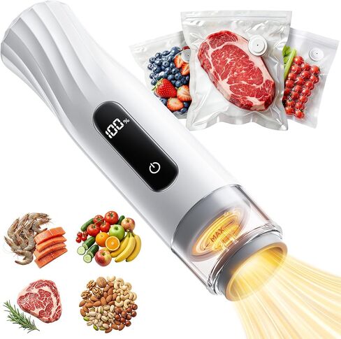 Compact Vacuum Sealer for Food (Handheld Vacuum Sealer + 30 Reusable Vacuum Sealer Bags) Food Saver Vacuum Sealer Machine with Battery Display, Travel Lock and Visible Water Tank for Kitchen Meal Prep in Saudi Arabia