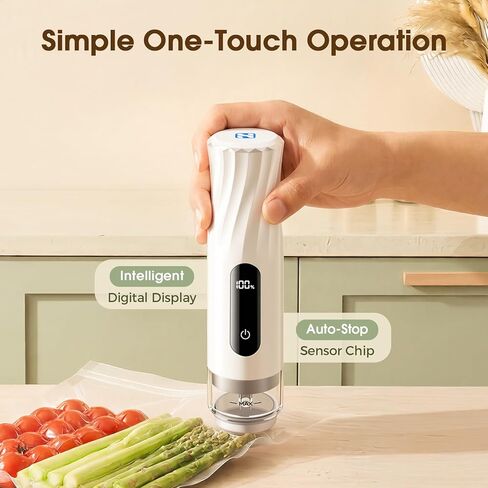 Compact Vacuum Sealer for Food (Handheld Vacuum Sealer + 30 Reusable Vacuum Sealer Bags) Food Saver Vacuum Sealer Machine with Battery Display, Travel Lock and Visible Water Tank for Kitchen Meal Prep in Saudi Arabia