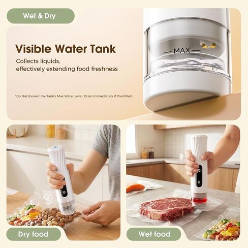 Compact Vacuum Sealer for Food (Handheld Vacuum Sealer + 30 Reusable Vacuum Sealer Bags) Food Saver Vacuum Sealer Machine with Battery Display, Travel Lock and Visible Water Tank for Kitchen Meal Prep in Saudi Arabia
