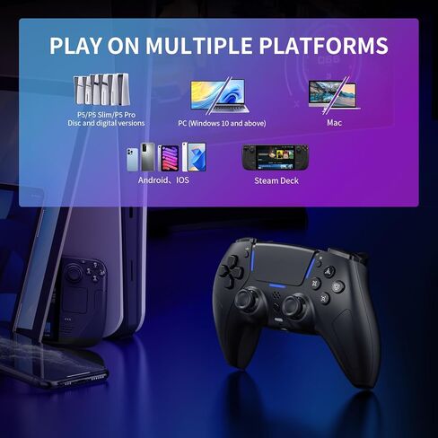 JDDWIN Wireless Gaming Controller Compatible with PS5/Android/PC, with LED Lights, Bluetooth,Hall Effect Joystick, Dual Vibration, 3.5mm Audio Jack, 6-Axis Motion Contro Gamepad with Speaker in Saudi Arabia