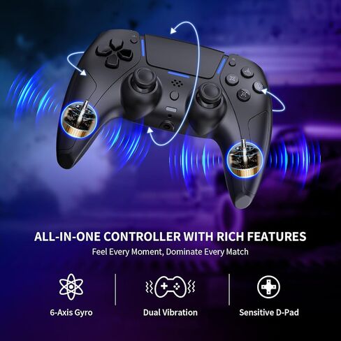 JDDWIN Wireless Gaming Controller Compatible with PS5/Android/PC, with LED Lights, Bluetooth,Hall Effect Joystick, Dual Vibration, 3.5mm Audio Jack, 6-Axis Motion Contro Gamepad with Speaker in Saudi Arabia