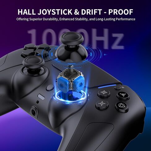 JDDWIN Wireless Gaming Controller Compatible with PS5/Android/PC, with LED Lights, Bluetooth,Hall Effect Joystick, Dual Vibration, 3.5mm Audio Jack, 6-Axis Motion Contro Gamepad with Speaker in Saudi Arabia