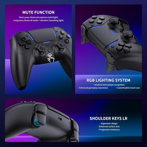 JDDWIN Wireless Gaming Controller Compatible with PS5/Android/PC, with LED Lights, Bluetooth,Hall Effect Joystick, Dual Vibration, 3.5mm Audio Jack, 6-Axis Motion Contro Gamepad with Speaker in Saudi Arabia
