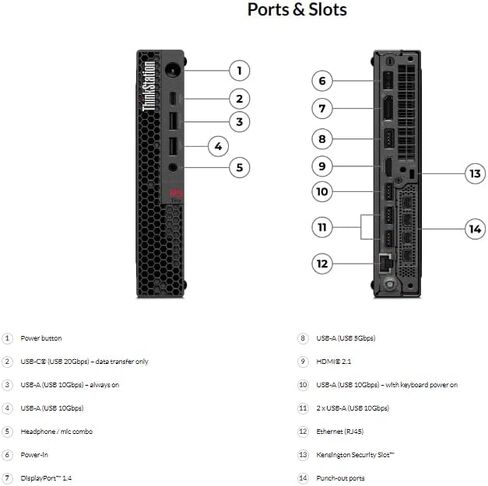 محطة عمل Lenovo ThinkStation P3 Tiny Gen 2 مع معالج Intel Core Ultra 9 285 vPro، NVIDIA RTX A1000 8GB GDDR6، ذاكرة DDR5 سعة 64 جيجابايت، 2 تيرابايت SSD، DisplayPort، RJ-45، WiFi 7، وWindows 11 Pro in Saudi Arabia
